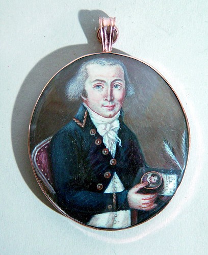 Portrait Miniature French Portrait Miniature of a Man holding a Portrait Miniature,, c.1810. SOLD •