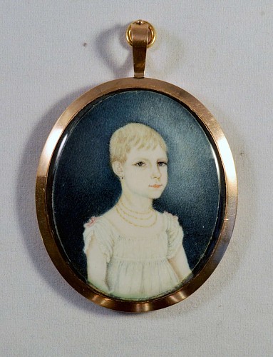 Portrait Miniature American Portrait Miniature of a Girl, Possibly Connecticut, Circa 1800. SOLD •