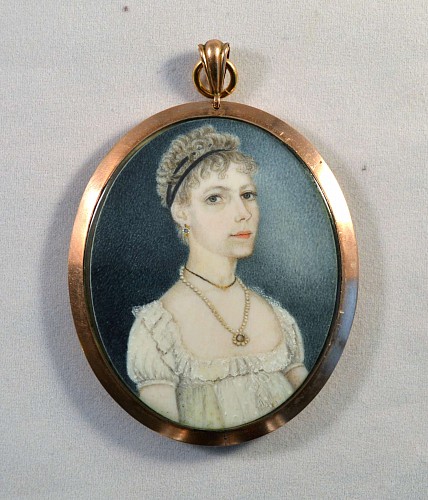 Portrait Miniature American Portrait Miniature of a Young Woman, Possibly Connecticut, Circa 1800. SOLD •
