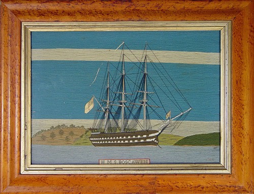 Sailor's Woolwork British Woolie of H.M.S. Boscawen, Signed S. Veal, 1860-70 SOLD •