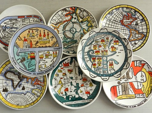 Piero Fornasetti Eight Coasters and Original Box decorated with Antichi Planisferi Maps
+, 1960s SOLD •