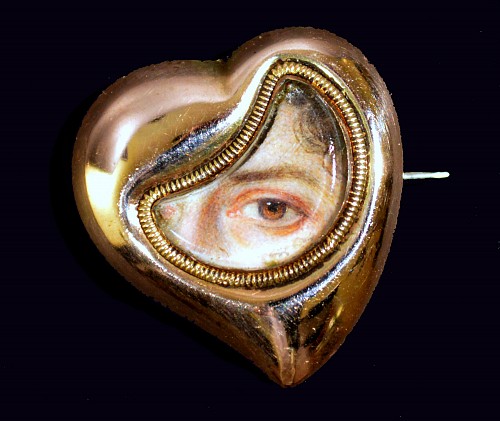 Portrait Miniature Regency Period Woman's Lover's Eye Miniature in Heart-shaped Pin, Circa 1830 $5,800