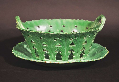 Inventory: Pearlware English Greenware Basket & Stand, Brameld, Yorkshire, Circa 1820., 1820 SOLD &bull;