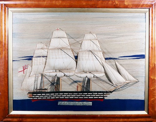 Sailor's Woolwork British Sailor's Woolwork Woolie of HMS Victoria With Trapunto Sails, 1865 $9,000