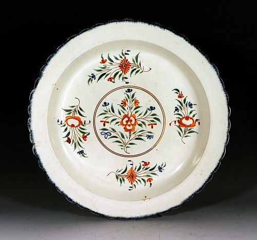Inventory: Pearlware English Pearlware Pottery Dish with Polychrome Botanical Decoration, 1790 $2,500