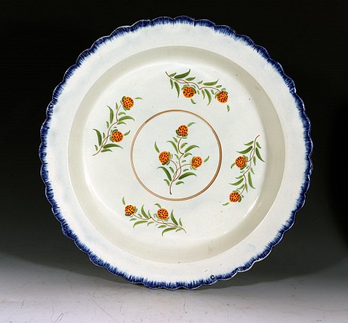Inventory: Pearlware English Pearlware Pottery Large Shell Edge Dish with Strawberries, 1800-20 $3,200