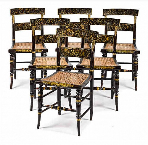 American Furniture Antique New England Hitchcock Chairs Rosewood Painted & Stenciled Flowering Plants and Leaves, 1840 $6,500
