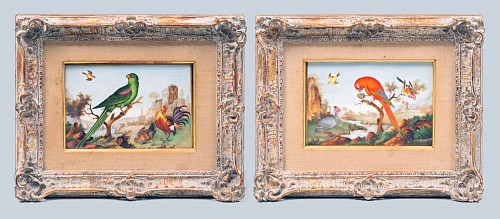 Inventory: British Porcelain Regency Period English Porcelain Framed Plaques of Parrots, 1825-35 $6,500