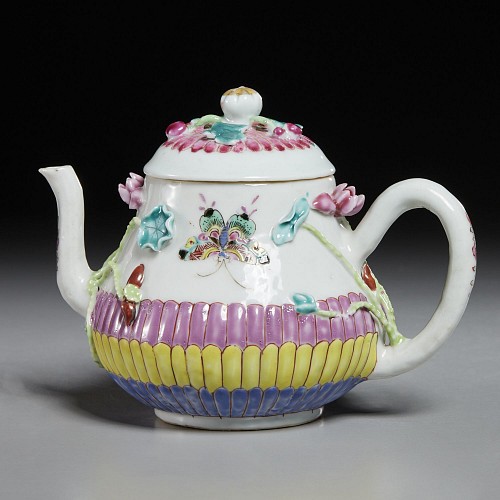 Chinese Export Porcelain Early Chinese Export Famille Rose Teapot & Cover, Yongzheng period, 1730-35 SOLD •