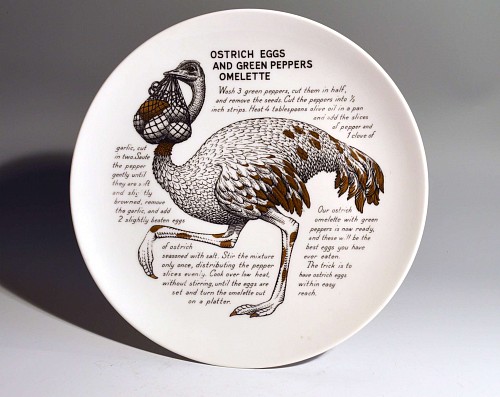Inventory: Piero Fornasetti Piero Fornasetti Fleming Joffe Plate- Ostrich Eggs and Green Peppers Omelette, 1960s $550
