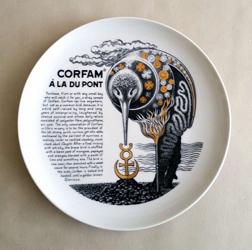 Piero Fornasetti Vintage Piero Fornasetti Recipe Plate, Corfam A La Dupont,  Made for Fleming Joffe, Silkscreen & Transfer, 1960s., 1960s SOLD •