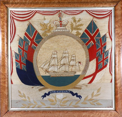 Sailor's Woolwork British Sailor's Flag of Nations Woolwork of HMS Victoria, 1875 $7,500
