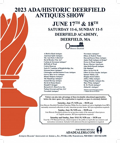 Fair: ADA/Historic Deerfield Antiques Show 2023, June 17, 2023 – June 18, 2023