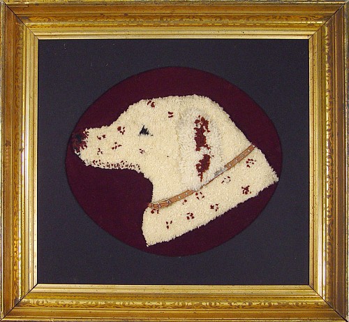 Folk Art Stumpwork Textile Picture of a Dog's Head,, Circa 1885 $1,250