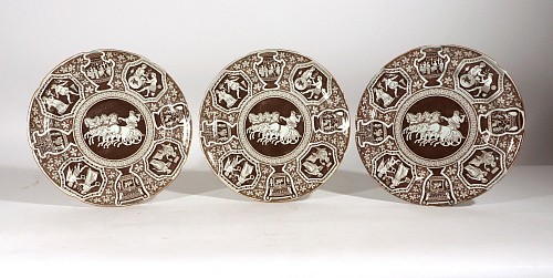 Inventory: Spode Factory Spode Neo-classical Greek Pattern Rare Brown Plates-Zeus in His Chariot, Set of Three, 1810 $1,200