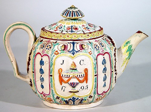 Inventory: Pearlware An English Prattware Pearlware Teapot, Neale & Co., Dated 1795 SOLD &bull;