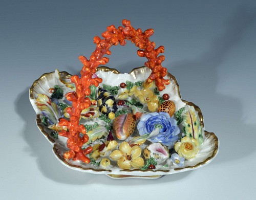 Chamberlain's Worcester Chamberlain Worcester Porcelain Basket of Sea Shells, Circa 1810-20. SOLD •