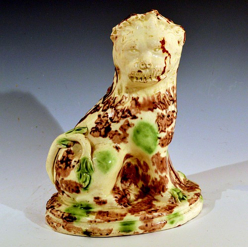 Creamware Pottery English Pottery Whieldon Tortoiseshell Seated Lion, Circa 1775 $3,750