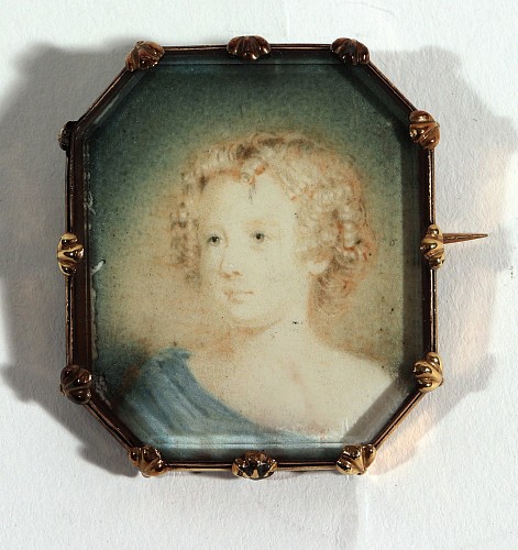 Inventory: Portrait Miniature Portrait Miniature of a Young Girl with Ringlets, 19th Century $250
