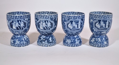 Spode Factory Spode Pottery Blue Greek Pattern Double Egg Cups, Late 19th Century SOLD •