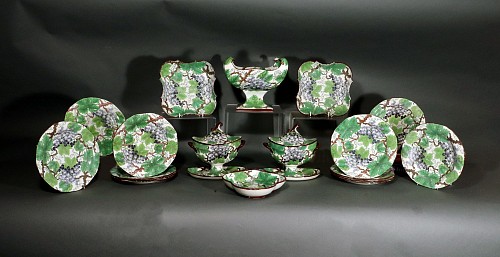Davenport Pottery English Regency Pearlware Dessert Service in Green with Grapes-Seventeen Pieces, 1810 SOLD •
