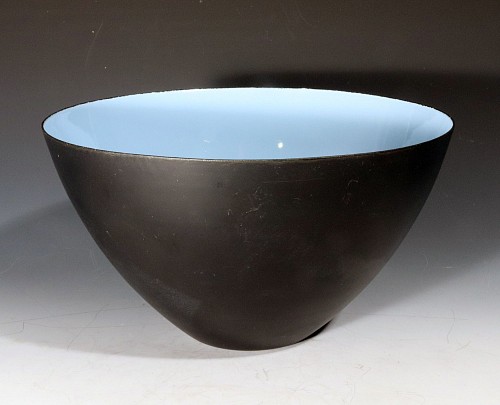 Inventory: Mid-century Modern Modernist Krenit Bowl in Black Steel and Robins-egg- Blue Enamel interior by Herbert Krenchel for Torben Ørskov & Co., 1950s-early 60s $500