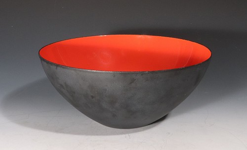 Inventory: Mid-century Modern Modernist Krenit Bowl with Red Enamel Interior and Black Steel Exterior by Herbert Krenchel for Torben Ørskov & Co., 1950s-early 60s $500