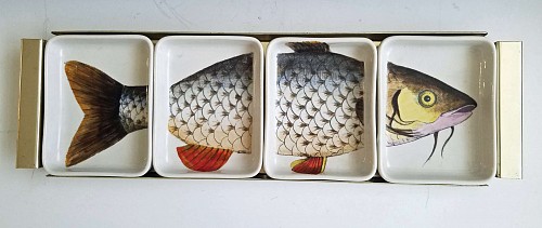 Piero Fornasetti Piero Fornasetti Porcelain Fish Appetizer Tray, Pesces, Early 1960s. SOLD •