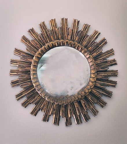 Inventory: Vintage Mid-century Spanish Sunburst Circular Giltwood Mirror, 1940s-50s $2,500