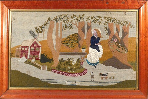 Sailor's Woolwork Sailor's Wool & Silk Landscape Picture, Circa 1860. SOLD •
