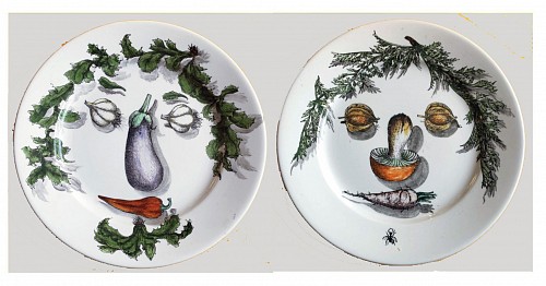 Piero Fornasetti Piero Fornasetti Arcimboldo Vegetali Pottery Plates, 1955-60s $1,250