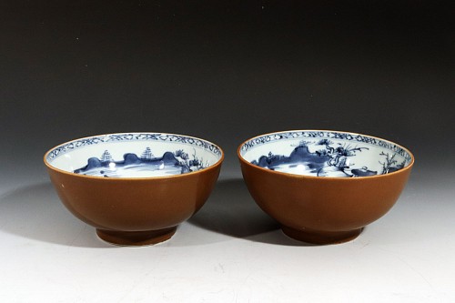 Chinese Export Porcelain Chinese Export Porcelain Nanking Cargo Cafe au Lait and Blue Pair Bowls, 1750 $2,500