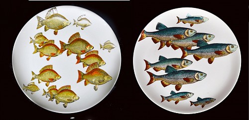 Inventory: Piero Fornasetti Piero Fornasetti Pottery Pair of Plates with Fish Decoration- Pesci pattern, 1960s $1,250