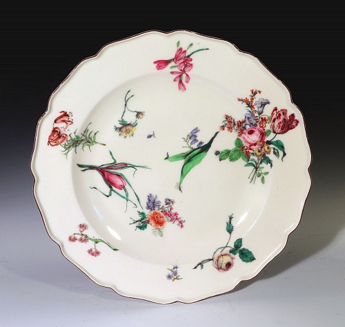 Chelsea Factory 18th-century Chelsea Porcelain Large Botanical Dish, Red Anchor Period, Circa 1755 $11,000