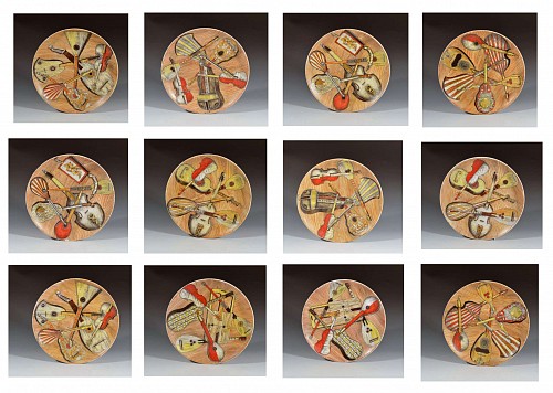 Piero Fornasetti Set of Twelve Strumenti Musicali Porcelain Plates
1950s-1960s. $6,000