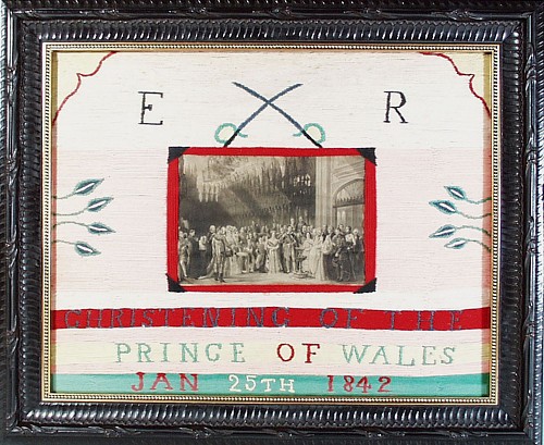 Inventory: Woolwork Christening of the Prince of Wales Woolwork Picture, Dated 1842 $750