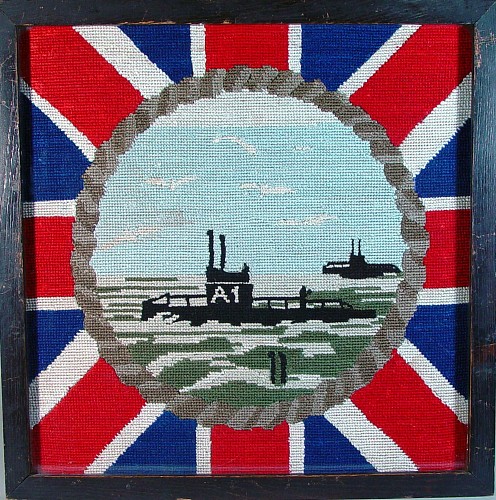 Sailor's Woolwork Sailor's Embroidered Woolwork Picture of Submarines- H.M.S. A1, Early 20th century $1,900