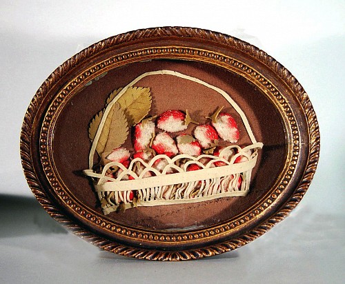 Folk Art Folk Art Feltwork Shadowbox Picture of Strawberries, Circa 1840 $1,250