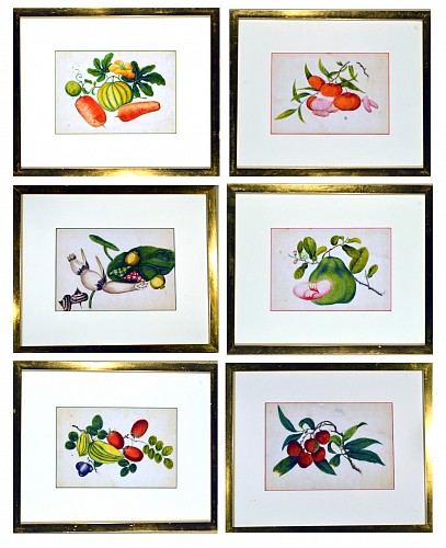 Inventory: China Trade China Trade Watercolour Set of Six Paintings of Vegetables on Pith Paper, 1860 $5,000