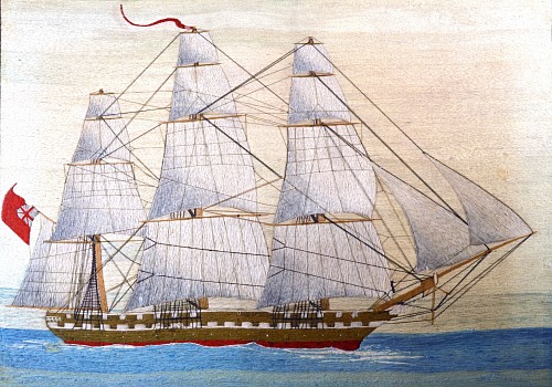 Sailor's Woolwork British Sailor's Large Woolwork of Royal Navy Ship, 1865-75 $6,250