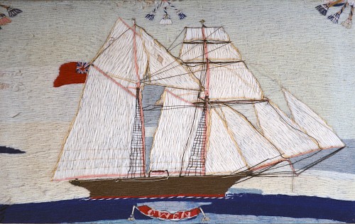 Sailor's Woolwork The Gwen, A Named British Sailor's Woolwork, 1870 $3,750