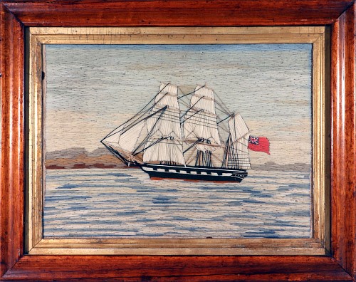 Sailor's Woolwork British Sailor's Woolwork of a Royal Navy Ship With Red Ensign, 1865 $3,750