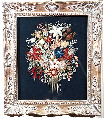 Inventory: Folk Art English Woolwork Picture of a Bouquet of Flowers, Circa 1875 $1,500