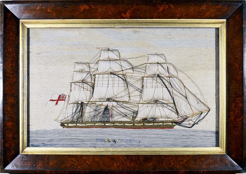 Sailor's Woolwork Sailor's Large Woolwork (woolie) of a Royal Navy Frigate with Trapunto Sails, 1865 $6,000