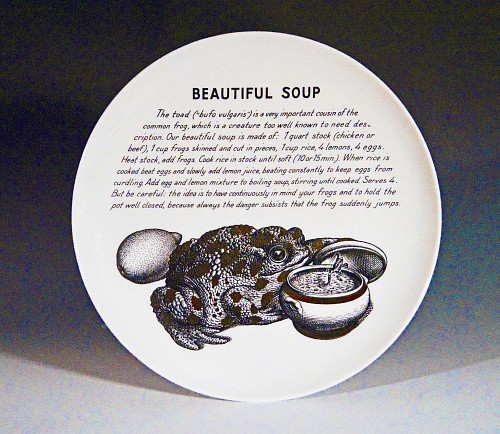 Piero Fornasetti Vintage Piero Fornasetti Fleming Joffe Recipe Plate Beautiful Soup, 1960s $850