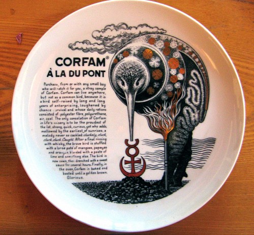 Piero Fornasetti Vintage Piero Fornasetti Fleming Joffe Recipe Plate, Corfam A La Dupont, 
Made for Fleming Joffe, 1960s $500