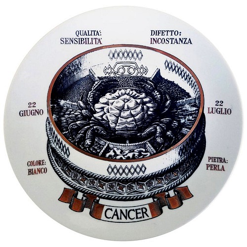 Piero Fornasetti Vintage Piero Fornasetti Astrological Zodiac Plate- Cancer,
"Gli Zodiaci Farmacopei, No 8, Especially made for Crinos By Fornasetti", 1960s $675