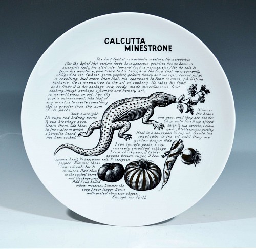 Piero Fornasetti Piero Fornasetti Fleming Joffe Recipe Plate-Calcutta Minestone, 1960s $850