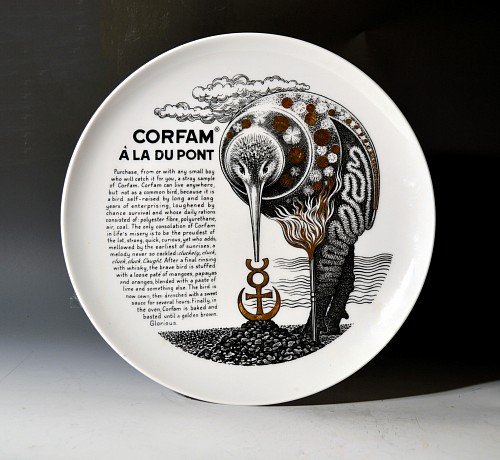 Piero Fornasetti Piero Fornasetti Fleming Joffe Porcelain Recipe Plate- Corfam A La Dupont, 1960s $850