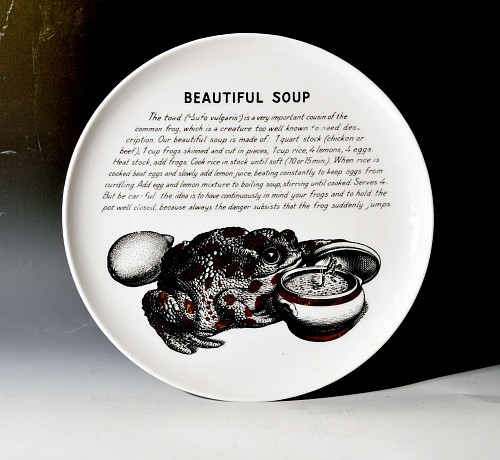 Piero Fornasetti Piero Fornasetti Fleming Joffe Porcelain Recipe Plate- Beautiful Soup, 1960s $850